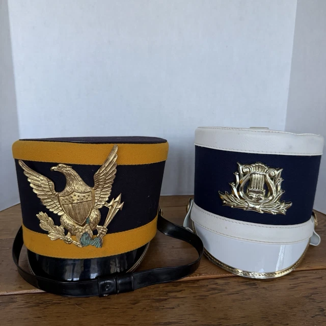 2 VTG MARCHING Hats Eagle Band Military Shako Drum Major Parade Blue ...