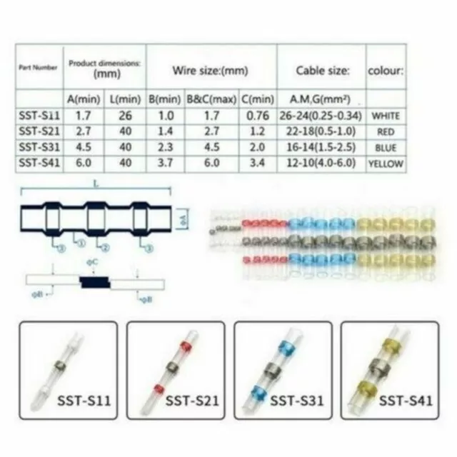 400Pcs Solder Seal Sleeve Heat Shrink Butt Wire Terminals Connectors Waterproof 2