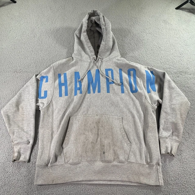 Champion Reverse Weave Hoodie Mens XL Sweatshirt Drawstring Gray *STAINS