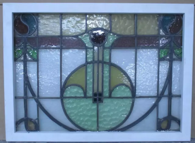 EDWARDIAN ENGLISH LEADED STAINED GLASS WINDOW TRANSOM ABSTRACT 30 1/2" x 22 1/4"