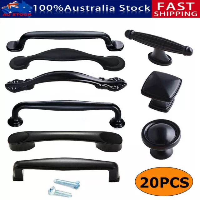 AU 20PCS Kitchen Cabinet Door Handles Cupboard Drawer Pull Bar Knobs Matte Black