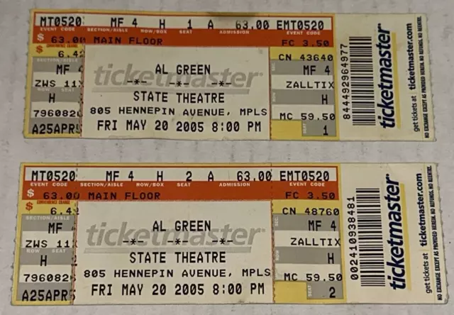 5/20/05 AL GREEN Soul Music R&B Concert State Theater Minneapolis MN Ticket Stub