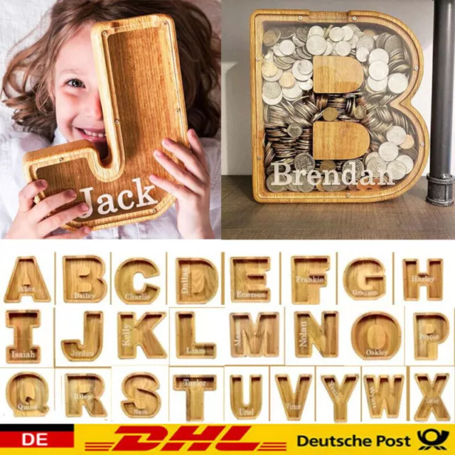 Alphabet Sparschwein Buchstaben Spardose Sparbüchse Hölzern Geschenke Kinder DHL