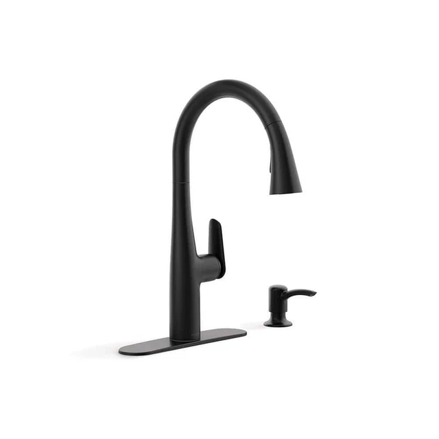 KOHLER Kitchen Faucet Single-Handle Pull Down Sprayer Deck Mount Matte Black