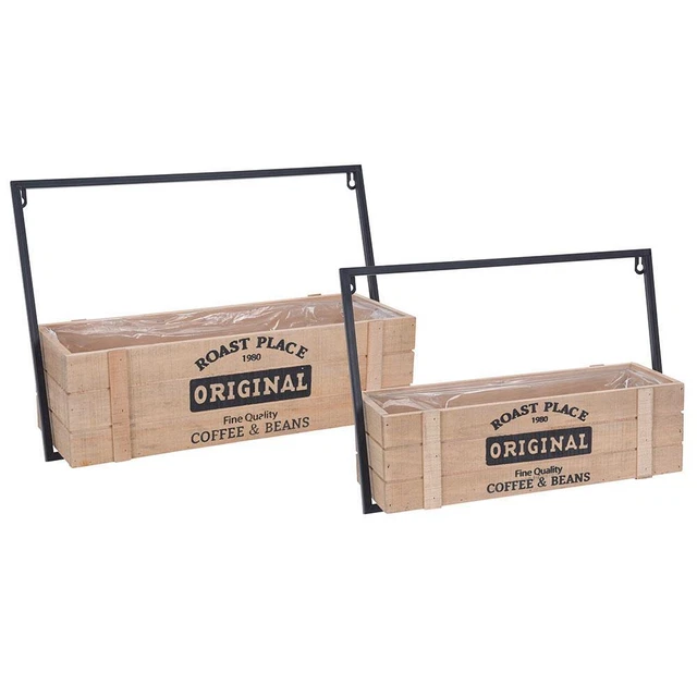 2er Set Blumenkasten zum Aufhängen aus Holz beige Blumentopf Pflanzgefäße Deko