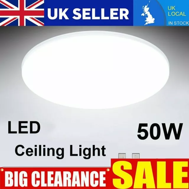 50W White Bright Round LED Ceiling Down Lights Panel Wall Kitchen Bathroom Lamp