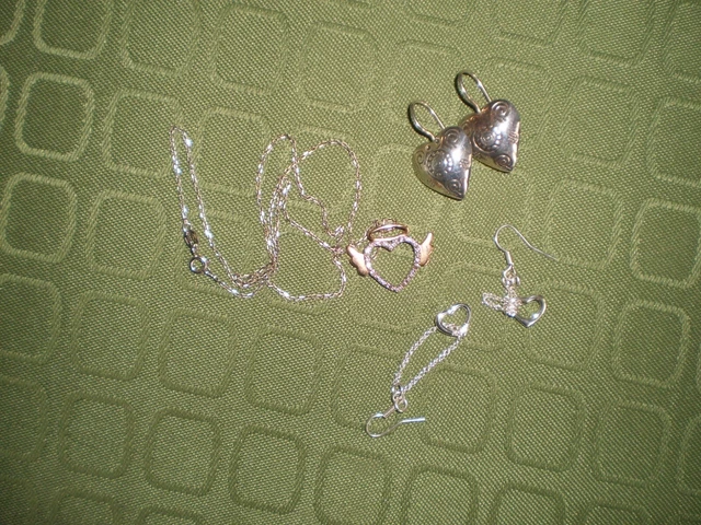 Vintage Heart Shape Sterling Silver LOT earrings pendant