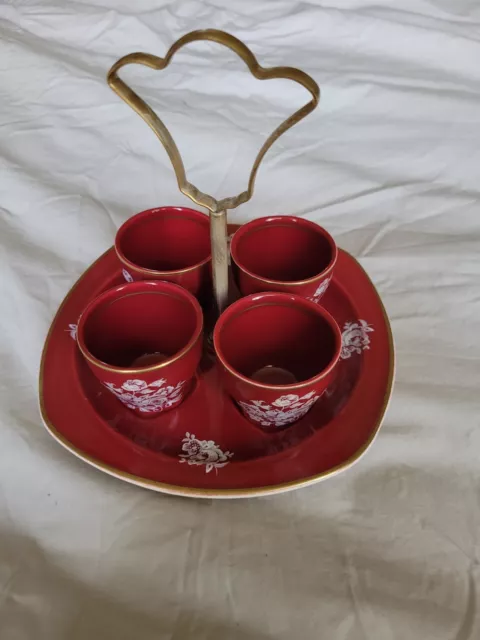 Vintage Midwinter  pottery Stylecraft red  Rhapsody Egg Cup Set 8-62