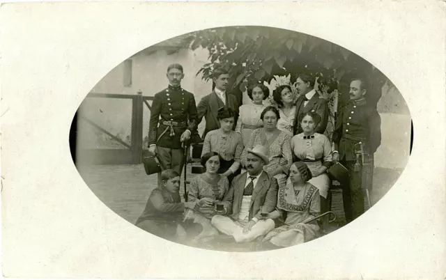 Wwi Era, Outdoor Wine Party With Women, Austrian Soldiers - Real Photo Postcard