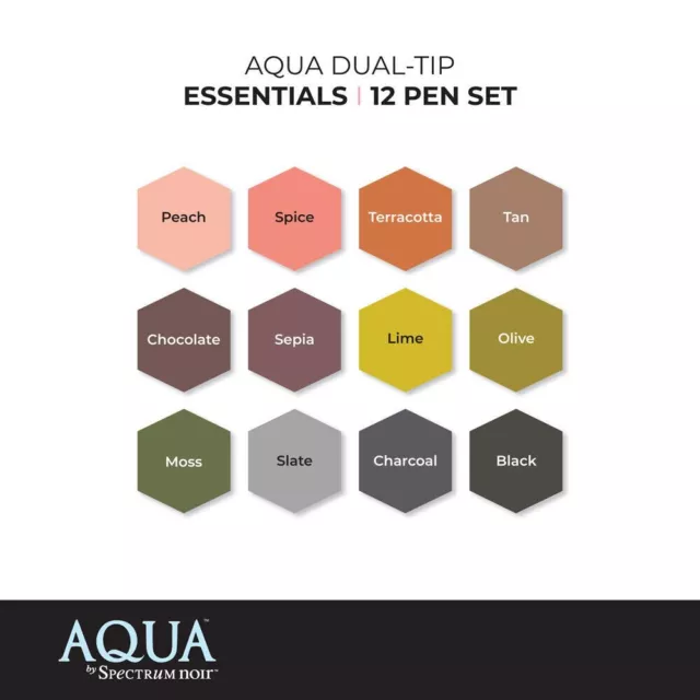 Spectrum Noir Aqua Artist Water Based Dual Nib Pen Set Pack Of 12 - Essentials 2