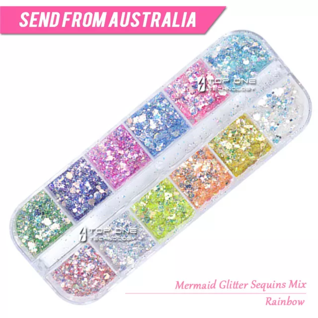 12 Color Holographic Nail Art Sequins Glitter Flakes Confetti Mix Rainbow 4183X