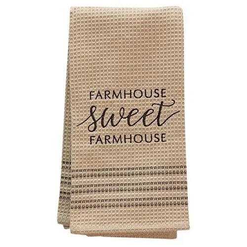 NEW Farmhouse Dish Towel FARMHOUSE SWEET FARMHOUSE Tan Black Tea Hand 20"x28"
