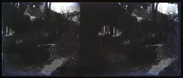 France Family c1930 Photo NEGATIVE Stereo Plate Vintage V36L3n 
