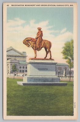 Kansas City Missouri~Washington Monument & Union Station~Vintage Postcard