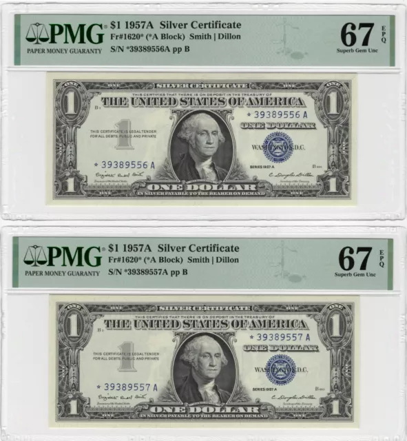 (4) *STAR* Sequential 1957 $1 SILVER CERTIFICATES PMG 67EPQ Superb Gem FR1620*