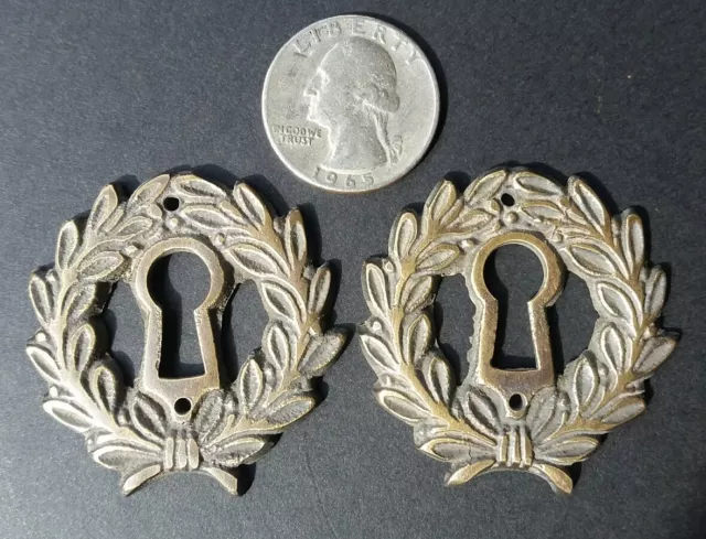 2 Vtg. Antique Style French Eschutcheons Key Hole Cover 1-3/4" jewelry part #E10