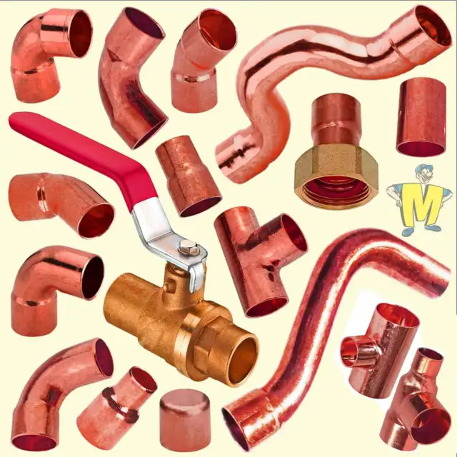 Löt-Fitting Kupfer Bogen Winkel Muffe T-Stück Nippel Lötfittinge DVGW Serie 5000