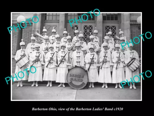 OLD POSTCARD SIZE PHOTO OF BARBERTON OHIO THE LADIES TOWN BAND c1920