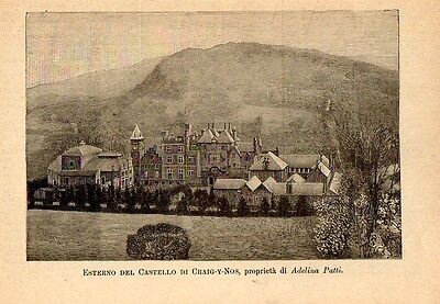Stampa antica CRAIG-Y-NOS castello di Adelina Patti Regno Unito 1897 Old Print 
