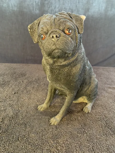 Danbury Mint " Black Pug " Dog Resin Figurine Statue Life Like Sculpture 9"