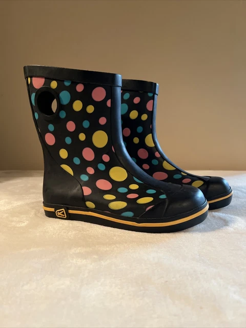 KEEN kids Rubber Rain Boots black Polka Dots Size 1  EU 33