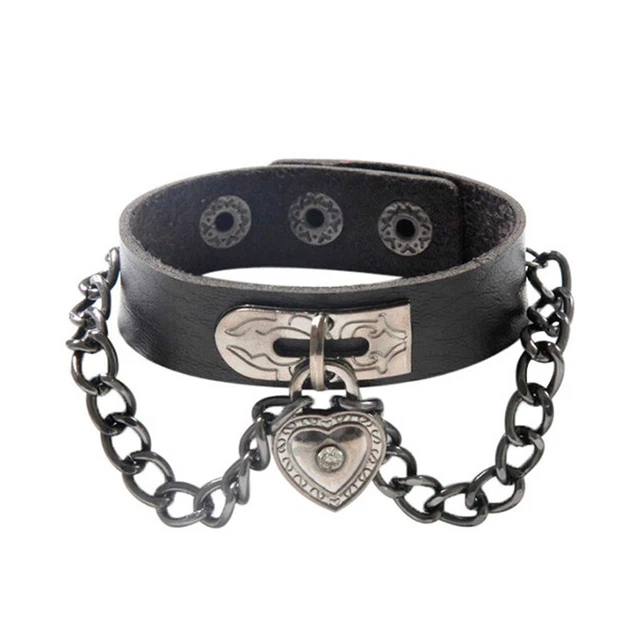 Black Leather Wristband Bracelet Cuff goth gothic bar punk bracelets wo-xd 3