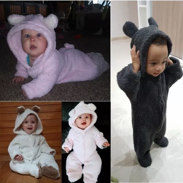 Newborn Baby Boy Girls Kids Bear Hooded Romper Jumpsuit Bodysuit Clothes Outfits