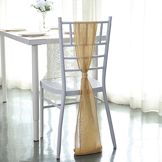 5 pcs GOLD 6" x 108" Faux Burlap Chair Sashes Wedding Decorations