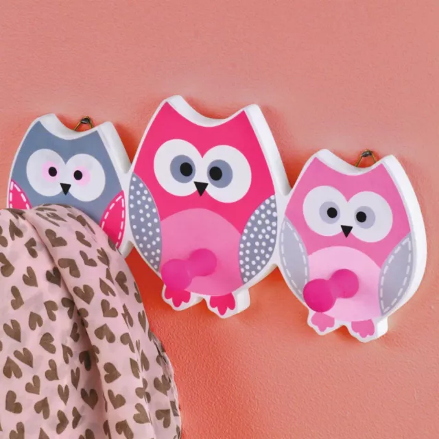 Kids Owl Design Wall Hooks Set of 3 Childrens Coat Jacket Hat Clothing Hangers 2