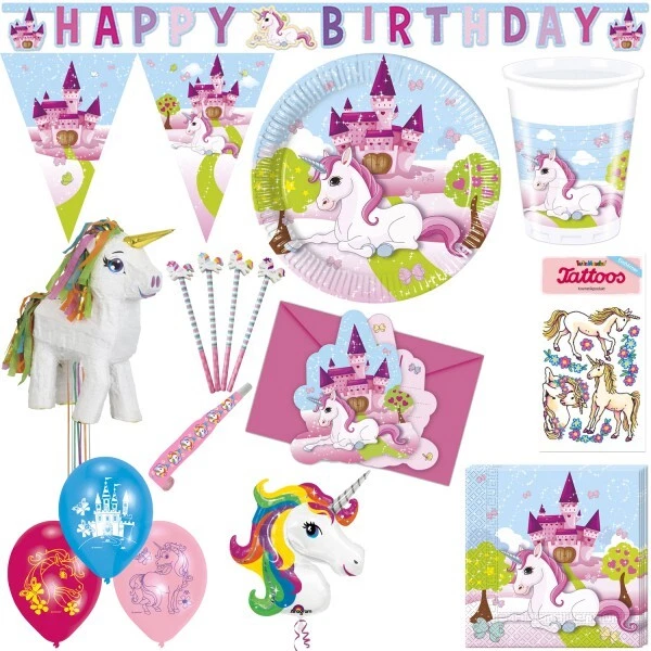 Einhorn Anniversaire D'Enfant Fête Set Déco Cheval Rose Fille Décoration
