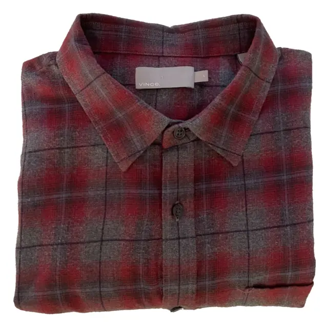 Vince Men's 100% Cotton Button Flannel Shirt L Black/Red/Gray Plaid A+