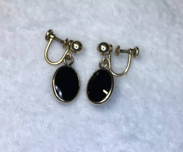 Vintage Van Dell Black Onyx 12k GF Black Screw Back Earrings Wedding Jewelry