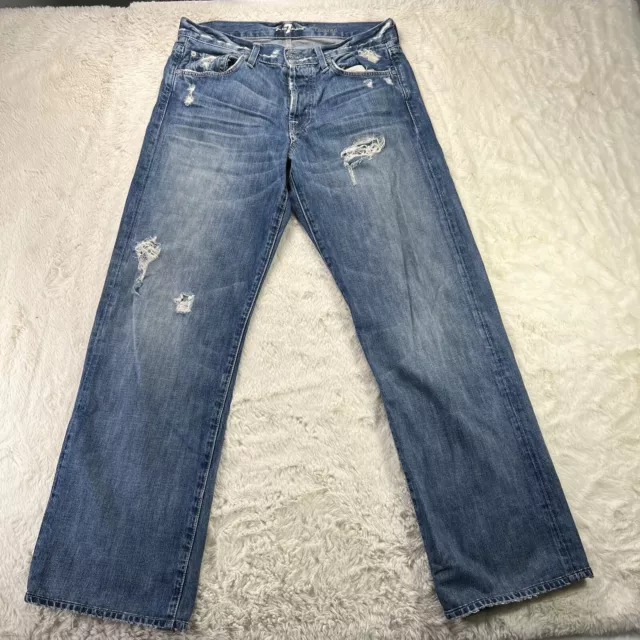 7 All Mankind Classic Mens Size 32 (Fits 34) Jeans Wide Straight Leg Distressed