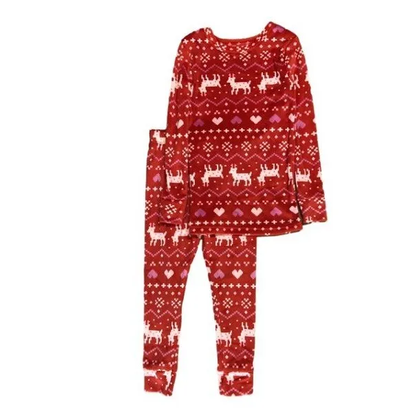 Toddler Girls 2T Red Fair Isle Print Soft Velour Christmas Pajama Set 2 Piece