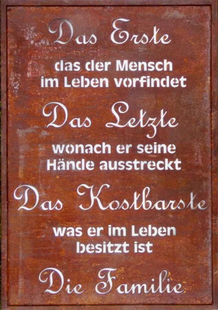 SPRUCHTAFEL FAMILIE ROST Schild mit Spruch Deko Edelrost EUR 124,95
