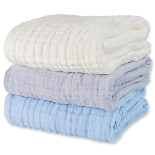 WinReal Muslin Baby Bath Towels Set 3 Pack Ultra Soft and Absorbent Baby Towe...