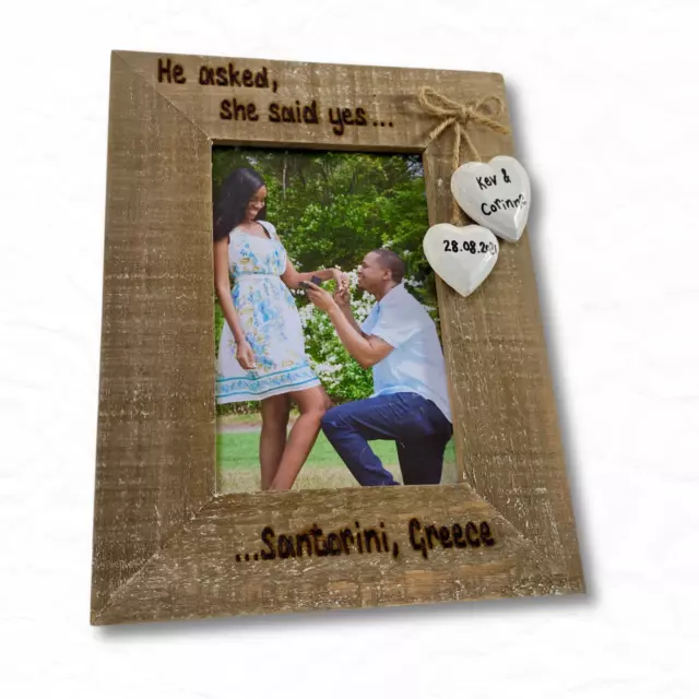 Engagement Photo Frame | He Asked She Said Yes Personalised Driftwood Frame Gift