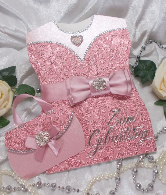 GLÜCKWUNSCHKARTE GELDGESCHENK GEBURTSTAG Karte KLEID mit HANDTASCHE