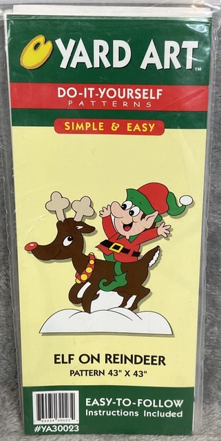 Patrón de Navidad de madera ""Elf on Reindeer"" arte de patio - 43"" x 43"" nuevo de lote antiguo