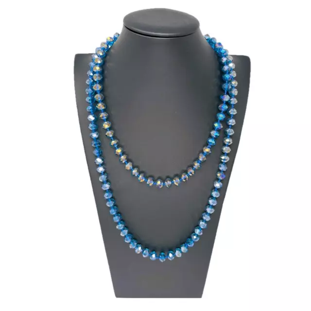 Collier Long Cristaux Grandes Facettes Mode Femme Élégant Brillant Bleue