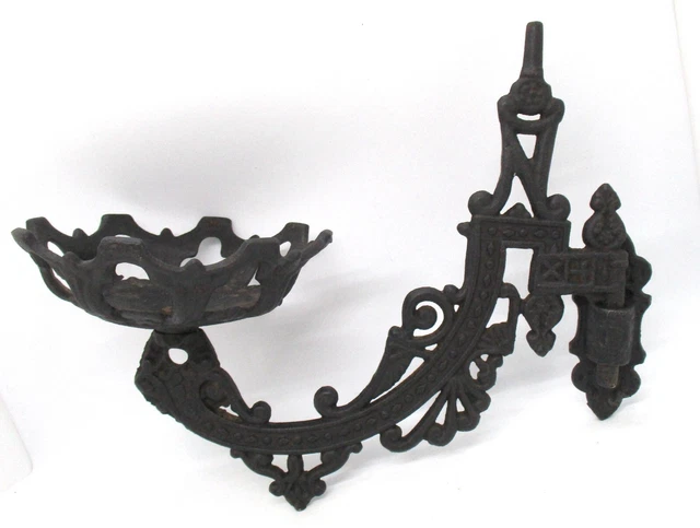 Antique Swing Arm Swivel Ornate Cast Iron Wall Bracket Kerosene Oil Lamp Holder