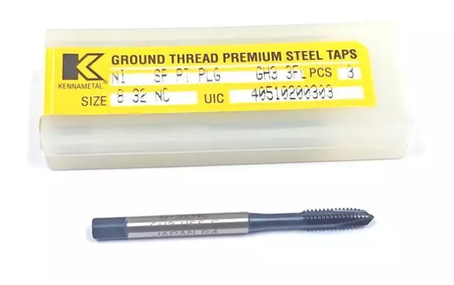 8-32 3 Flute HSS-E GH3 Spiral Point Plug Tap (Pack of 3) Kennametal 40510200303