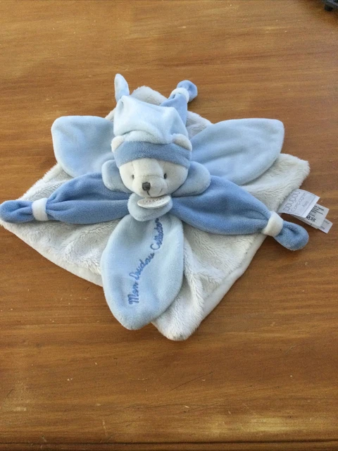 O/ doudou et compagnie ours blanc Bleu Collector Plat Pétales J’aime Bonnet