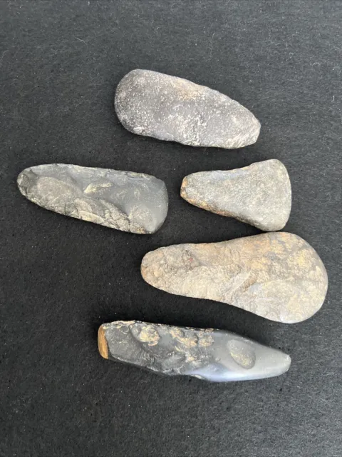 Lot 5 Axes Tools Scrapers Prehistoric Stone Neolithic Collection Antique