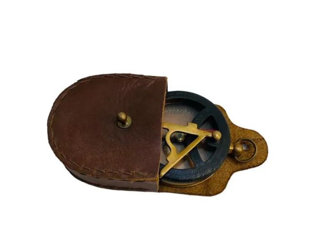 Beautiful Brass Sundial Compass With Leather Case Collectibles Christmas Gift