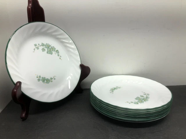 Set of 8 Corning Corelle Calloway Green Vines Swirl 7" White Salad Plates