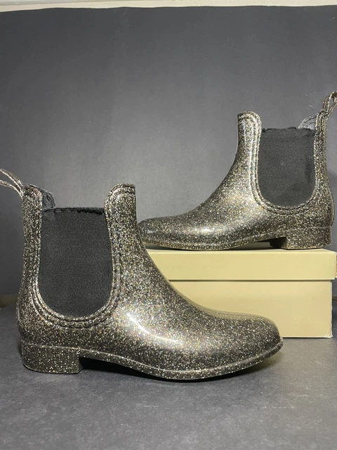 MELISSA RAIN DROP Boot Jagged Edge Glass Gold Glitter Boots Pvc Womens 9 New 89.00 PicClick