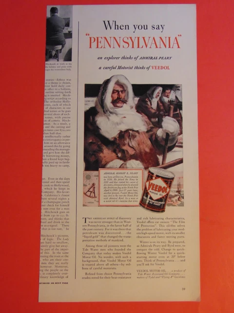 1939 VEEDOL MOTOR OIL Admiral Peary vintage print ad