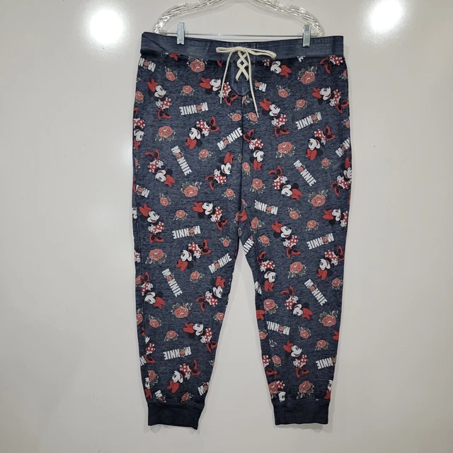 Disney Minnie Mouse With Roses Sleepwear Lounge Joggers Laced Up Size XLarge