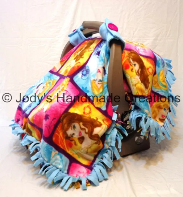 Disney Princess/ Blue Fleece/ Infant/ Baby Car Seat Canopy/ Tent/Cover- Handmade